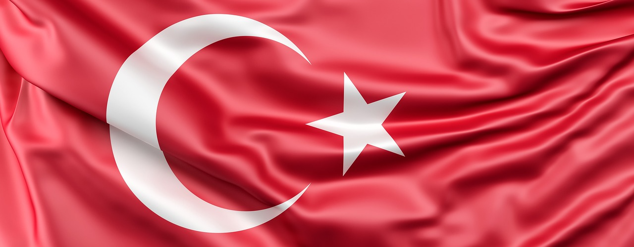 Flagge der Türkei. Weißer Mond und Stern auf rotem Hintergrund